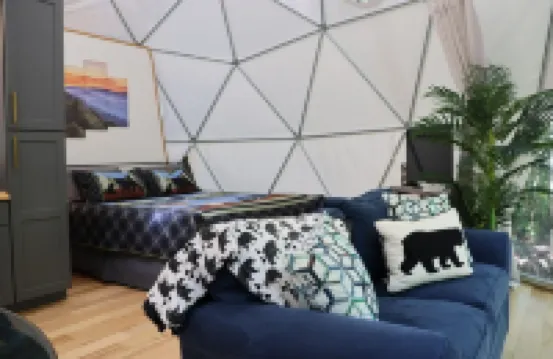 Amazing Creekside Glamping Dome in Park-Like Setting with Hot Tub & A/C!