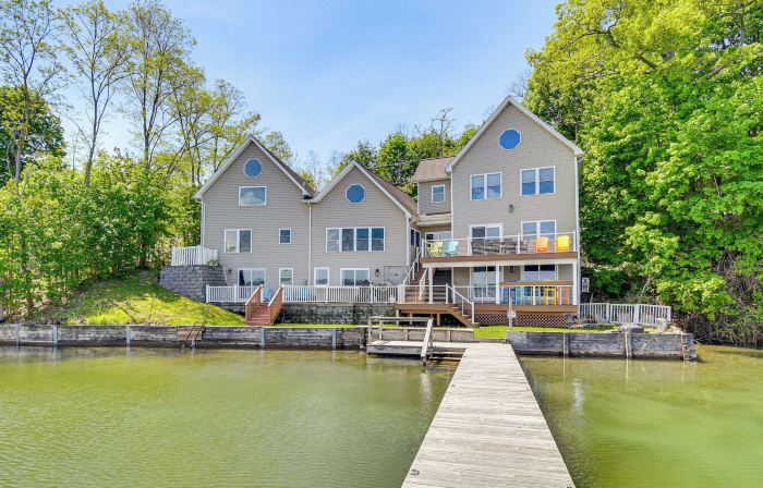 Waterfront Seneca Lake House Fire Pit and Boat Dock