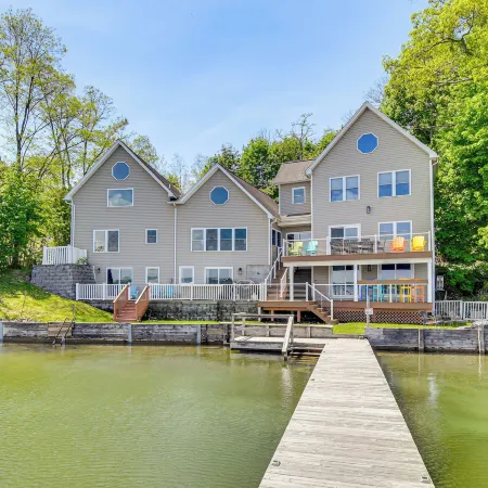 Waterfront Seneca Lake House Fire Pit and Boat Dock