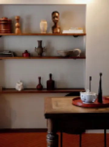 Comfortable living on a farm surrounded by greenery and art