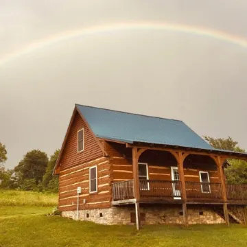 Blue Willow Cabin, high up on the hill with180 degree views.