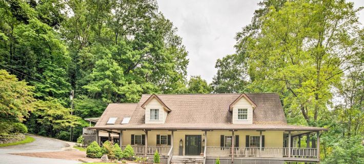 Deck w/ Fireplace: Pet-Friendly Lake Lure Retreat Hotels in Rutherford County