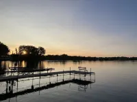 Cabins overlooking the lake Sakatah, bordering the state trail