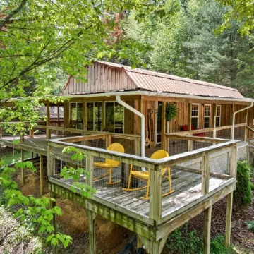Cozy Creekside Cabin w/ Private Outdoor Sauna and Covered Deck Overlooking Creek