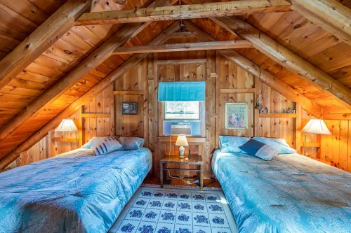 Bay-View. Waterfront Log cabin on the bay. Pet Friendly.