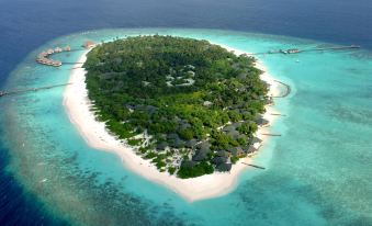 a bird 's eye view of a tropical island with clear blue water and white sandy beaches at Adaaran Select Meedhupparu - with 24Hrs Premium All Inclusive