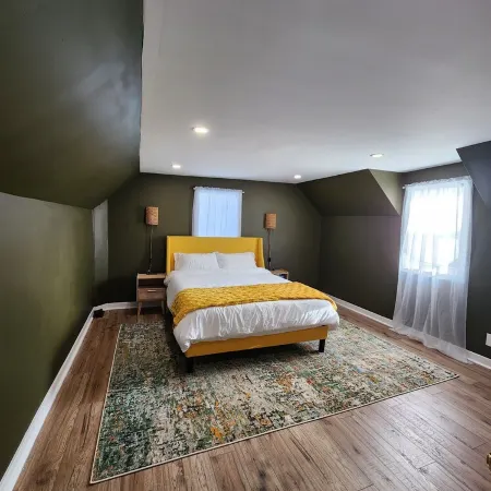 This is a private second-floor suite with its own entrance.