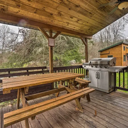 Scenic Log Cabin with Fire Pit and Stocked Creek!