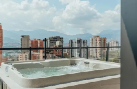 2BR - View of Medellin - Private Hot Tub - AC - Terrace Wake 1211