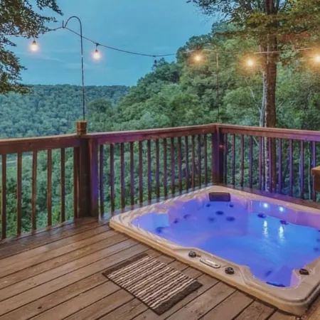 2 Cabins + Treehouse 50 Acres, FirePit, Sauna, Cold Plunge, Hot Tub, Petting Zoo