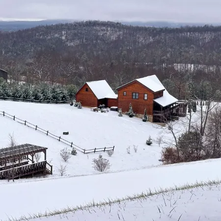 Blue Ridge Mountain View Huge Log Cabin Sleeps 18. Outdoor Living & Game Room