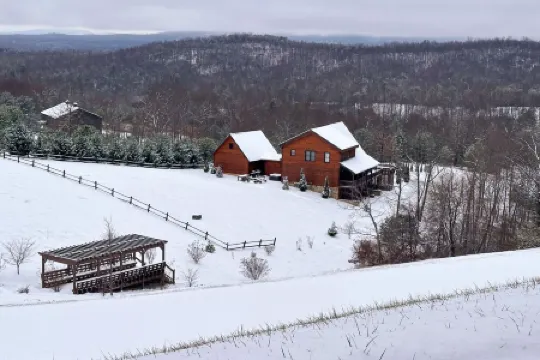 Blue Ridge Mountain View Huge Log Cabin Sleeps 18. Outdoor Living & Game Room