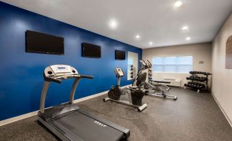 a well - equipped fitness center with various exercise equipment , including treadmills , stationary bikes , and weight machines at Microtel Inn & Suites by Wyndham Warsaw