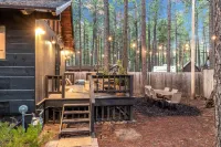 Designer cabin in the woods with enclosed yard, fireplace, hammock, fast WiFi