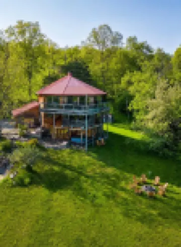 Lux Hot Tub, Outdoor Movie Screen, Pond, and Fire Pit