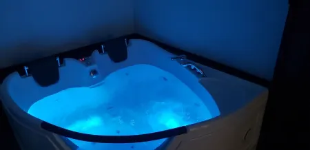 Modern Log Cabin with indoor and outdoor jacuzzi tubs