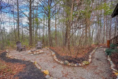 Quaint cabin nestled in the pines.