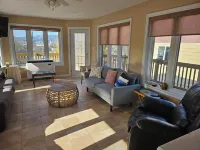 Solarium overlooking city, river and mountains. Sometimes Northern lights.