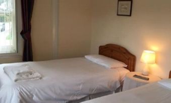 a room with two twin beds , one on the left and the other on the right side of the room at Kings Head