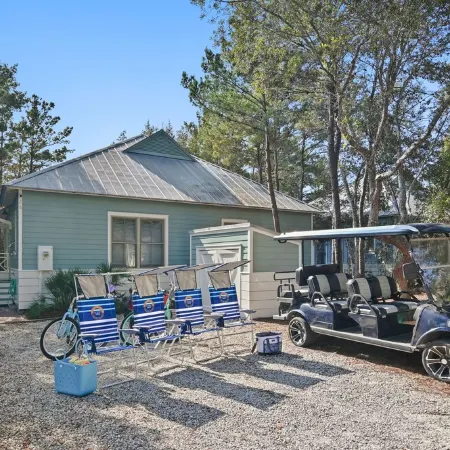 30A Beach Bungalow in Inlet: Steps from Sea, Pool with Golf Cart & Cruiser Bikes