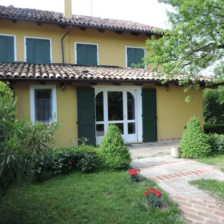 Isolated on hill, flat with terrace,garden among romanesque art,quiet,nature
