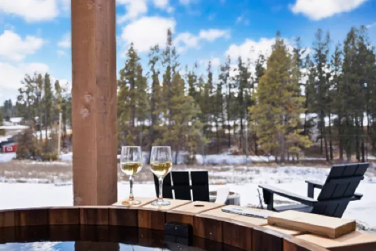 Soaking Tub and Cozy Fireplace - Inviting Rustic Retreat