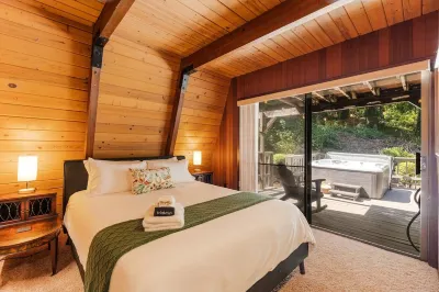 A chalet-style cabin set atop the Red Hills of Dundee in The Willamette Valley Hotels near De Ponte Cellars