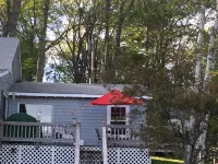 2 bedroom  1 bath, large deck and dock, on the water in peaceful cove,   Year Hotels in Boothbay