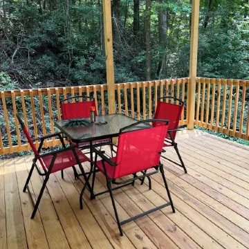 Tiny Cabin in the Laurels, with queen bed & queen sofa bed in wooded setting.