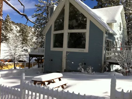 Wrightwood chalet with a/c, fireplace, elevated deck and beautiful views.