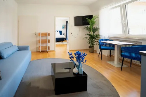 Blue whale, stylish apartment, living room, bedroom, bathroom, kitchen, central in Ulm