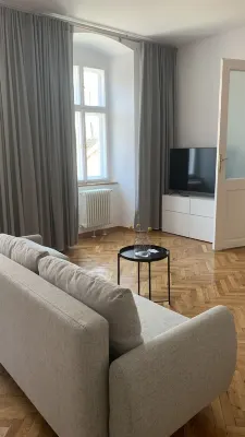 Old building apartment in the pedestrian zone