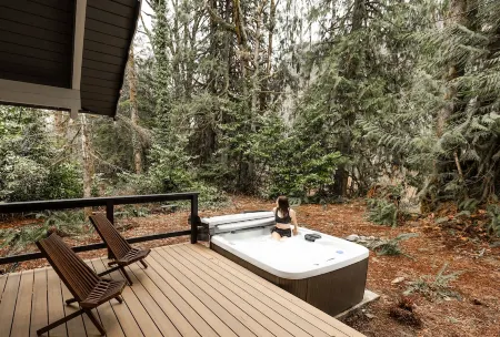 Fern Grove Cabin - Riverfront, Mountain views, Hot tub, Fire pit, Pet-friendly