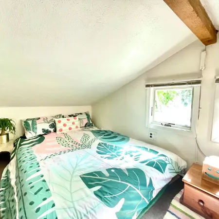 Cozy cabin with deck and fireplace steps from White Pond Lake. Dog friendly.