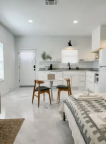 Upscale studio with skyline view