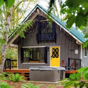 Fern Grove Cabin - Riverfront, Mountain views, Hot tub, Fire pit, Pet-friendly