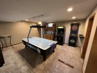 Country home with lake access and game room.