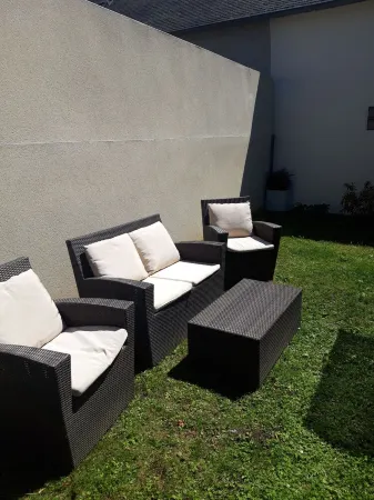 Detached single-storey house 50 m2 with small enclosed garden.