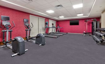 a large , empty room with multiple exercise equipment , including treadmills , elliptical machines , and stationary bikes at Home2 Suites by Hilton Battle Creek