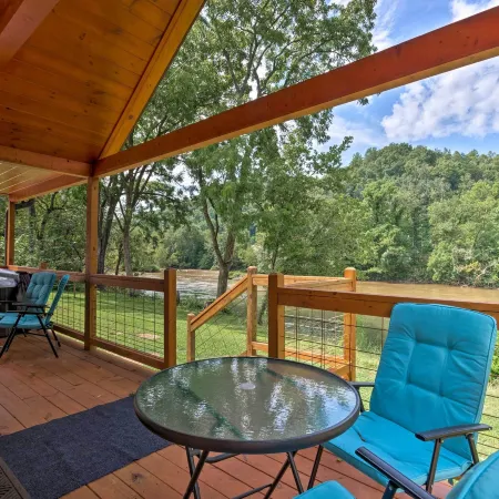 Deck & Hot Tub: Bryson City Riverfront Cabin!