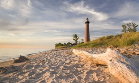 Upscale Lakefront Oasis: Private Dock, Dune Views, Firepit!