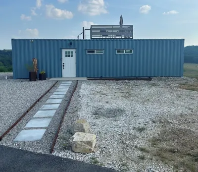 Cozy Shipping Container Home with River View near Eureka Springs