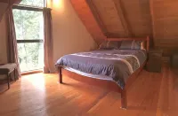 Log cabin in the mountains with indoor climbing wall, perfect for a family.