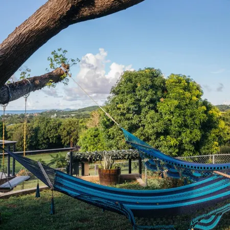 Tiny house on an acre with ocean view and private infinity pool.