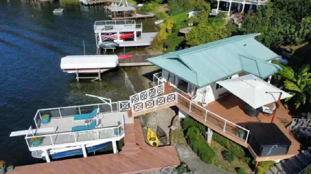 Unique Lake Goodwin Waterfront Cabin with Private Hot Tub and Boat Moorage