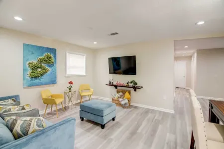 It’s a beautiful renovated house with modern furniture and lovely decor.