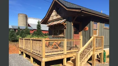 A hand-crafted cabin built in the middle of a Christmas Tree farm.