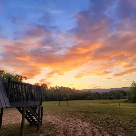 Camp under Blue Ridge Mtn sky river A Frame Cabin