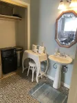 Large king guest room with private entrance and bathroom.