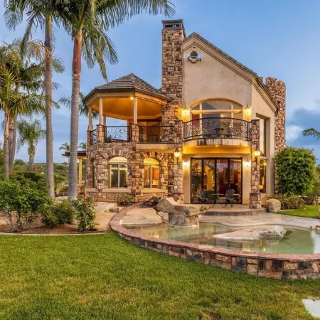 Castle on a hill, breathtaking views, surrounded with pools, trees, and lawn